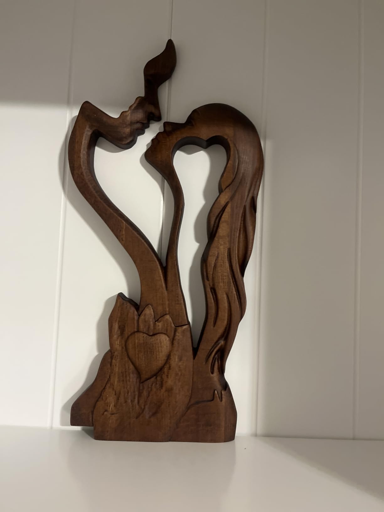 Wooden Kissing Couple Ornament, Abstract Couple Portrait Sculpture Romantic Love Statue Decor Gift for Women Anniversary Valentine Wedding - 10 Inch, Handmade, Beechwood customer photo 2