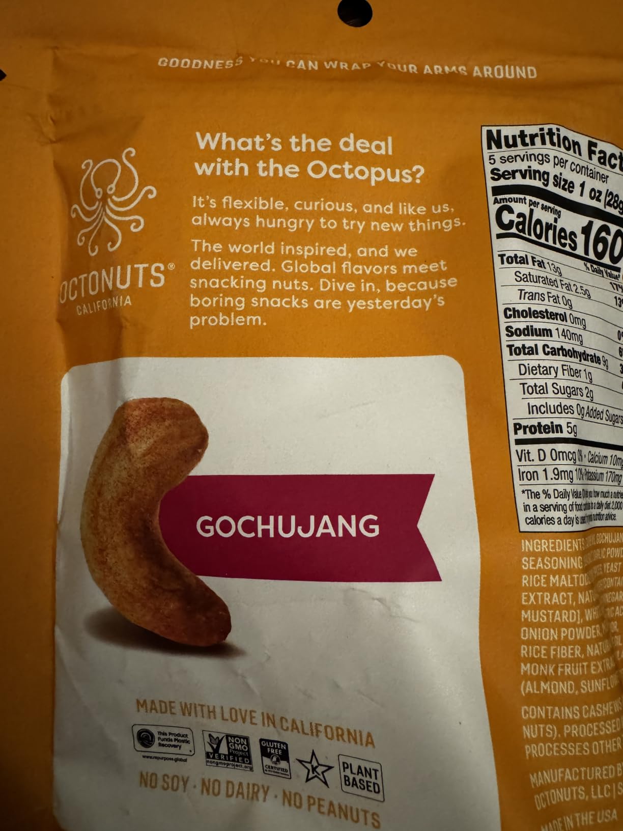 Octonuts Gochujang Roasted Cashew (5oz) Plant Based Protein Snack with Korean-Inspired Flavor, Keto Friendly, Vegan & Non-GMO Verified customer photo 2