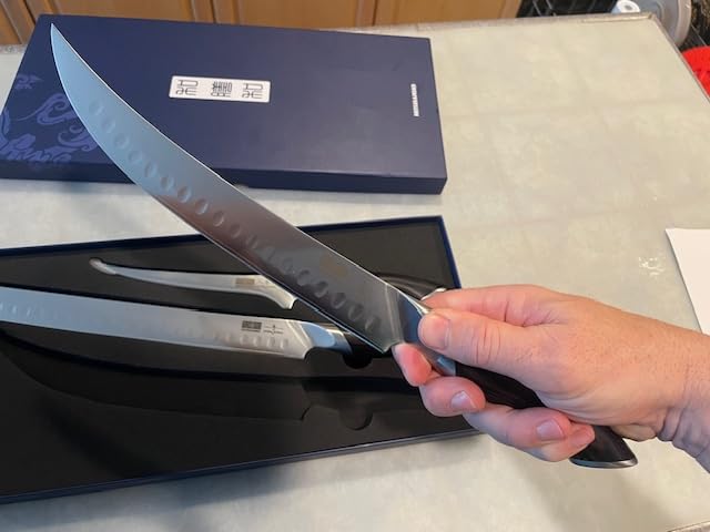 HOSHANHO Carving Knife Set 3PCS, Japanese Brisket Slicing Knife Sets | Ultra Sharp Japanese High Carbon Steel Butcher Knife Breaking Knife Boning Knife for Meat Cutting, Ergonomic Handle, Gifts customer photo 1
