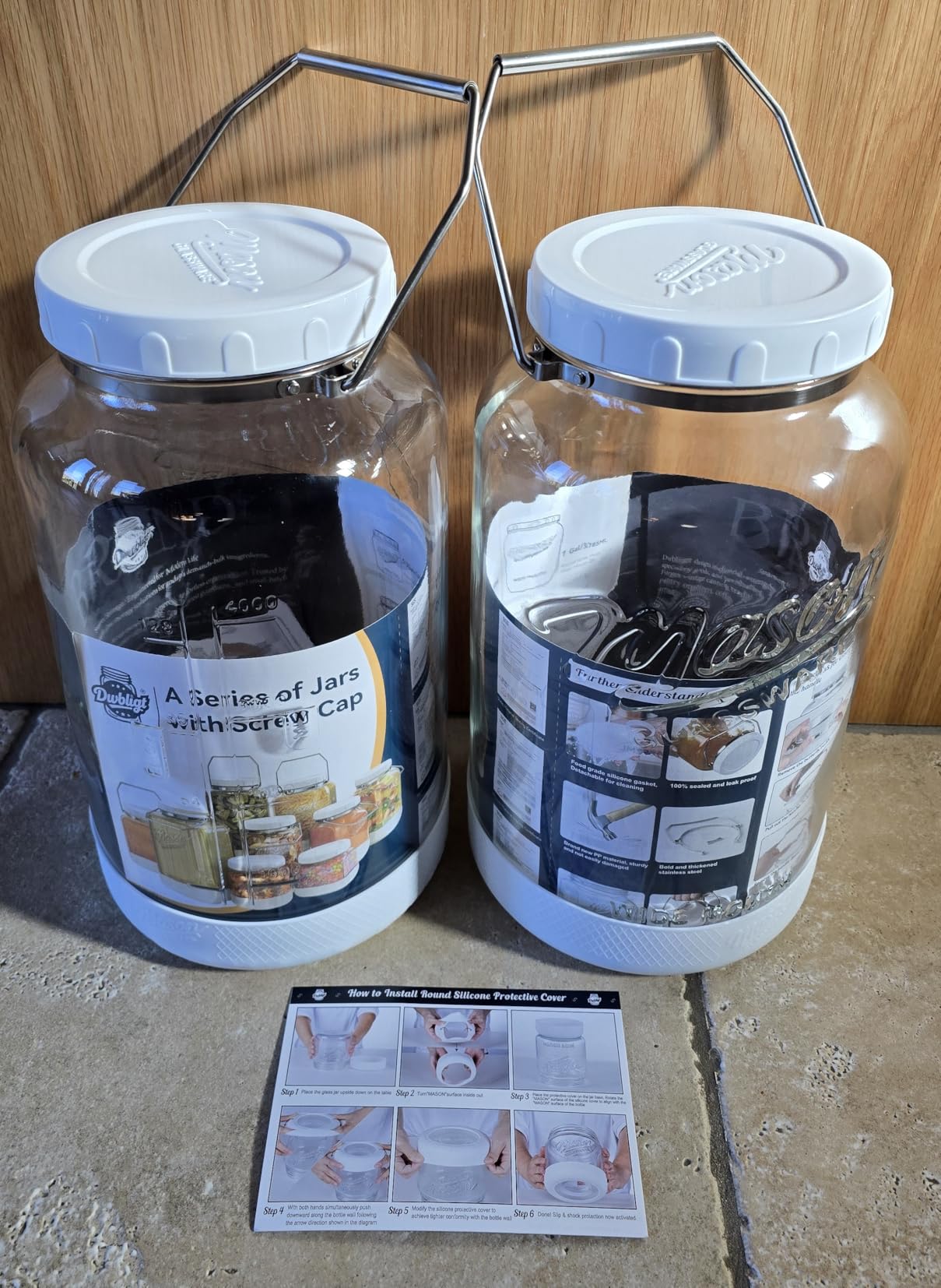 1.5 Gallon Glass Jars with Airtight Lids for Food Storage Large | 2 Packs Huge Wide Mouth Mason Jars, Stainless Steel Handle, Scale Marks, Non-slip Base for Fermenting, Water Eggs, Kombucha customer photo 1