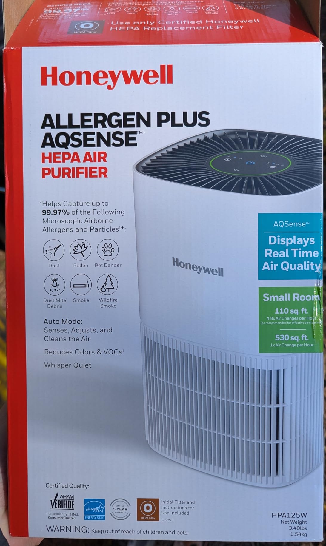 Honeywell Allergen Plus Compact Small Room HEPA Air Purifiers for Home, Up to 530 Ft² Coverage, 3-in-1 Filter, Pet Dander, Smoke & Odor Reducer Air Quality Sensor with Auto Mode, White, HPA125W customer photo 2