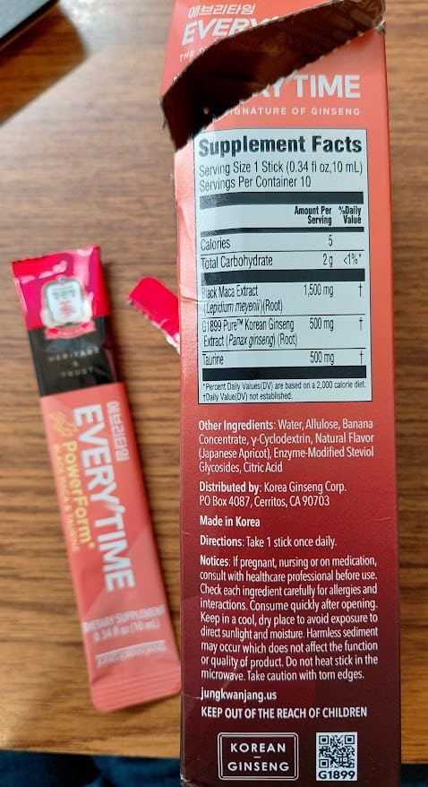JUNG KWAN JANG Everytime PowerForm Korean Ginseng Energy Drink 10 Sticks | Intra Workout Energy Support, Supports Stamina & Performance, Black Maca Root, Korean Red Panax Ginseng & Taurine, Non GMO customer photo 1