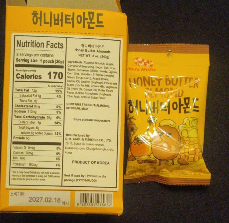 Korean Food Nuts Holic Honey Butter Almond, Sweet & Savory, Snack Mix, 8Pks customer photo 1