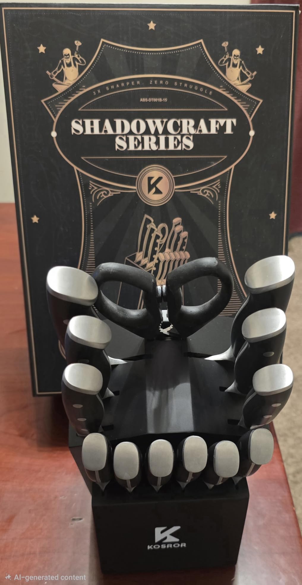Kitchen Knife Set with Block & Dual Sharpener 15pc German Steel | Black full-tang ergo handle, For beginners. Dishwasher safe, easy to use, Covers 95% kitchen tasks, Gift box included customer photo 2