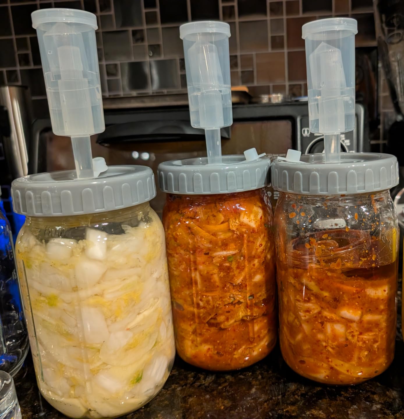 4-Pack Mason Jar Fermentation Kit(Jars Included) Four 32oz Fermentation Jars with Plastic Fermenting Lids, Airlocks, Silicone Rings & Grommets, and Glass Weights for Easy Fermenting & Storage customer photo 1