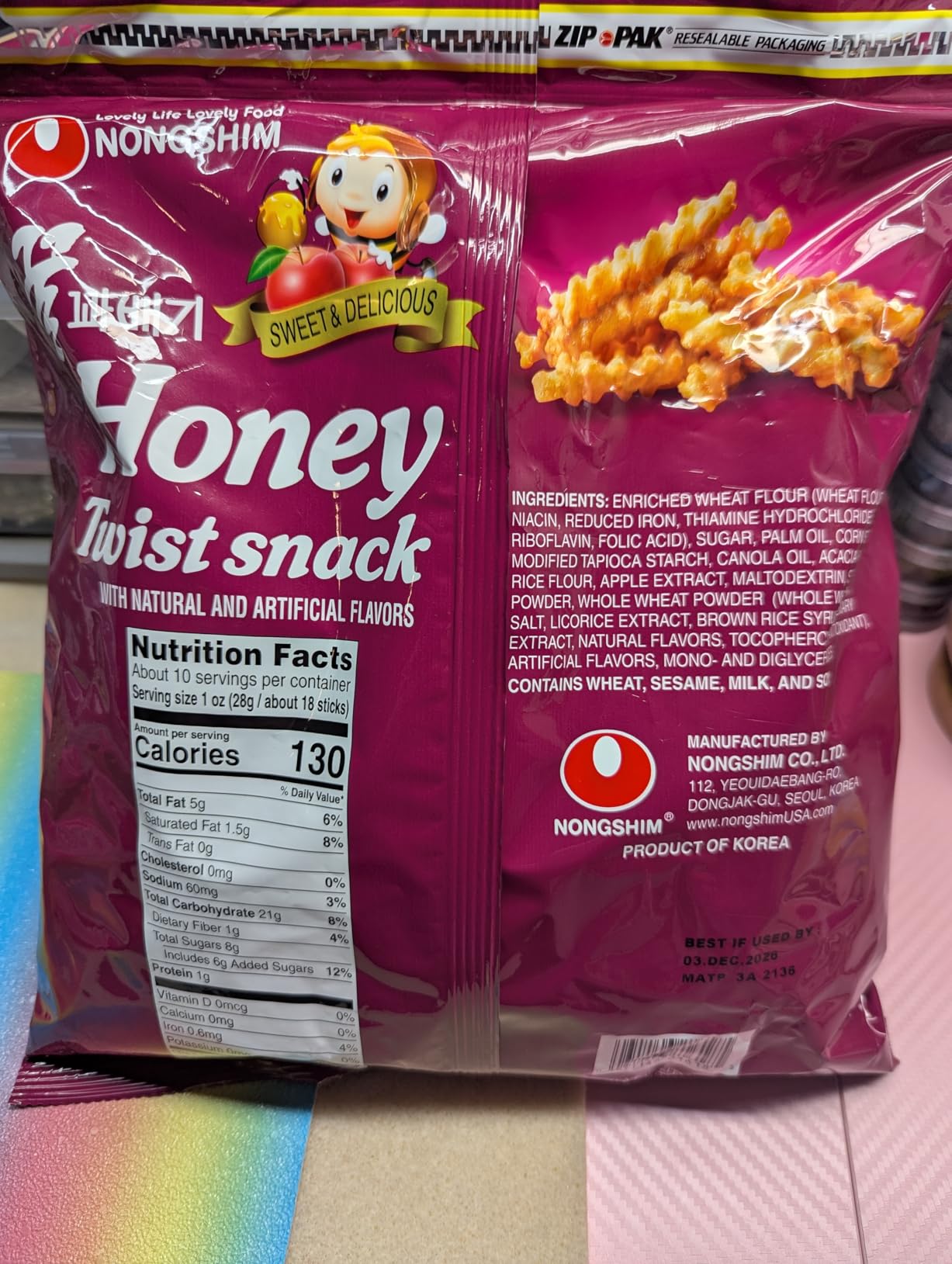 Nongshim Honey Twist, Sweet Crispy Korean Snack, Asian Chips, 1 Pack | Korean honey snack with acacia honey coating, crisp twisted shape, balanced sweetness customer photo 2
