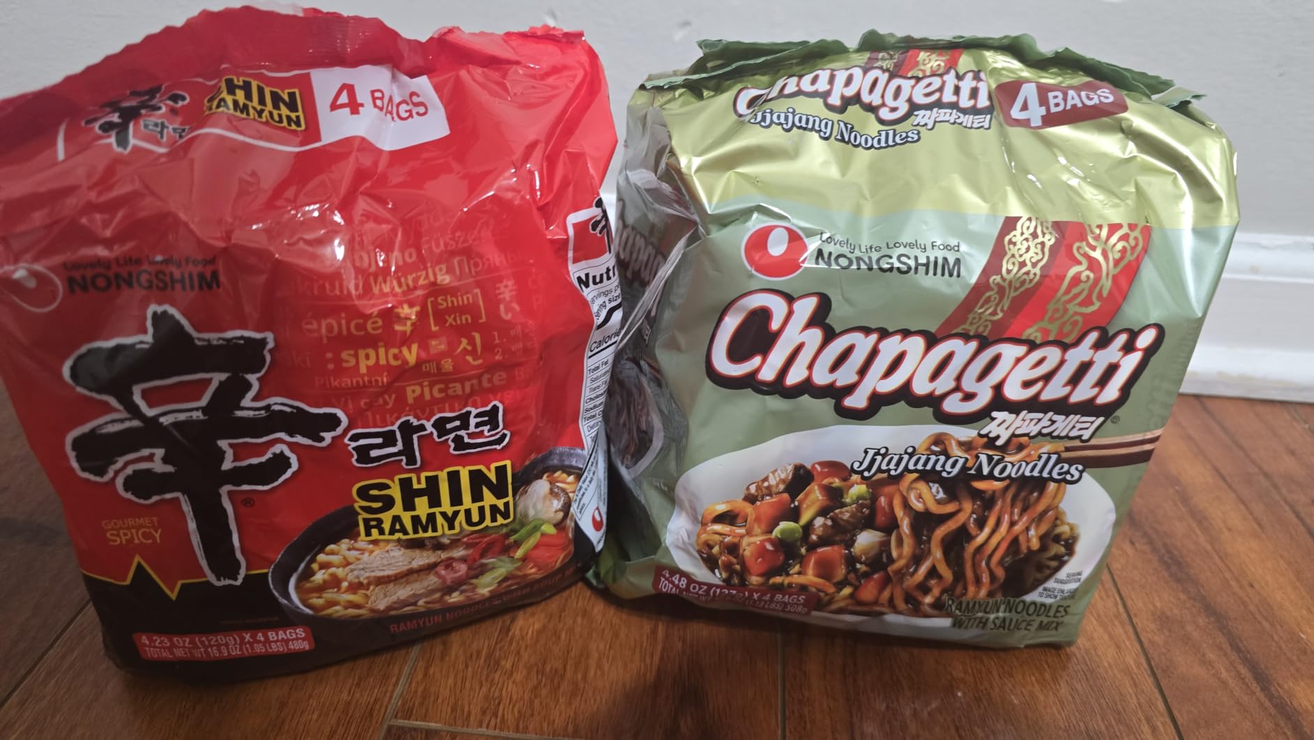 Nongshim Shin Ramyun & Chapagetti, Ramen Noodles Variety Pack, 8 Packs | Instant noodle duo with spicy beef broth and roasted black bean sauce, soup and stir-fry styles customer photo 2