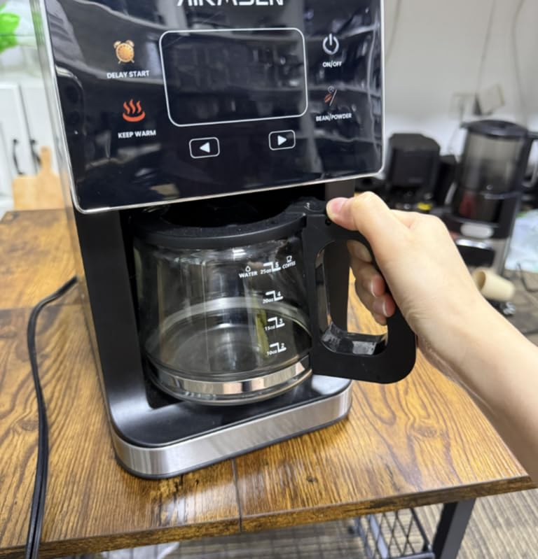 AIRMSEN Coffee Maker with Grinder, 5-Cup Grind and Brew, Programmable | 3 Grind Settings, 24H Delay Brew, Touch Control, Glass Carafe, 2-Hour Auto Keep Warm for Home Offices customer photo 1