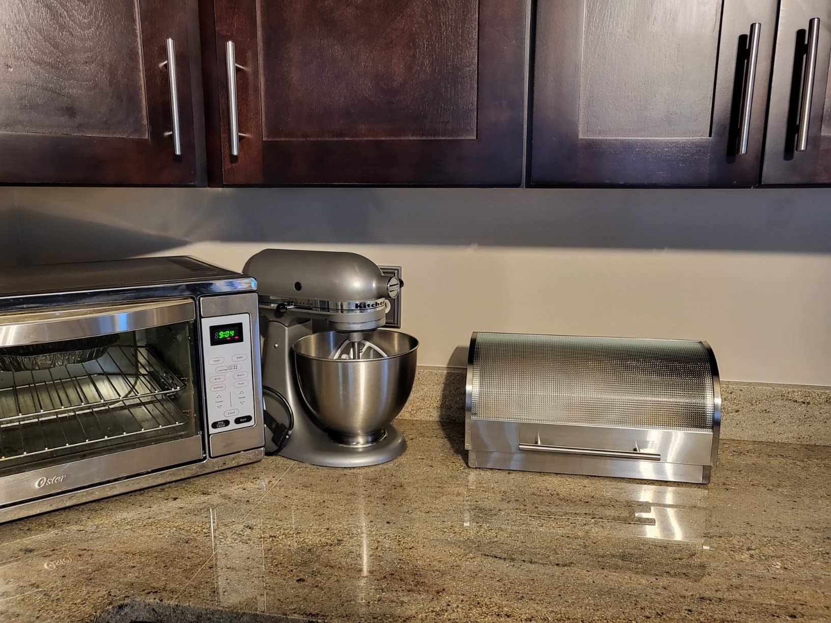 Oggi Stainless Steel Roll Top Bread Box for Kitchen Countertop with Tempered Glass Lid - Fits Multiple Large Loaves of Bread and Other Freshly Baked Goods Including Cookies, Bagels, Muffins customer photo 2