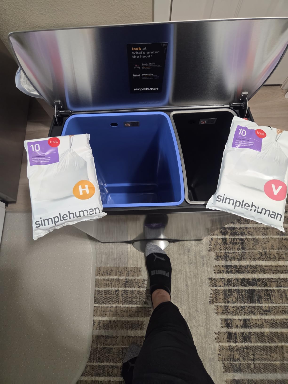 simplehuman Rectangular Dual Compartment Recycling Kitchen Step Trash Can, 46 Liter, Brushed Stainless Steel customer photo 1