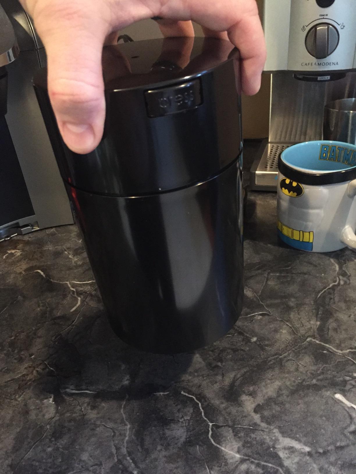COFFEEVAC 1LB – Patented Airtight Container | Multi-use Vacuum container works as smell proof containers for ground coffee and coffee bean containers. Black cap and body. customer photo 1