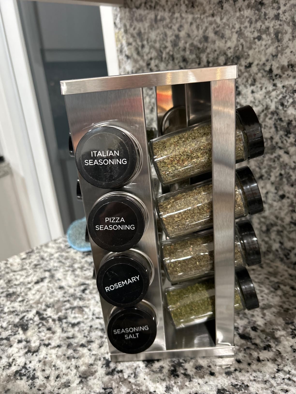 Kamenstein 16 Jar Heritage Revolving Countertop Spice Rack Organizer with Spices Included, FREE Spice Refills for 5 years, Brushed Stainless Steel with Black Caps customer photo 2