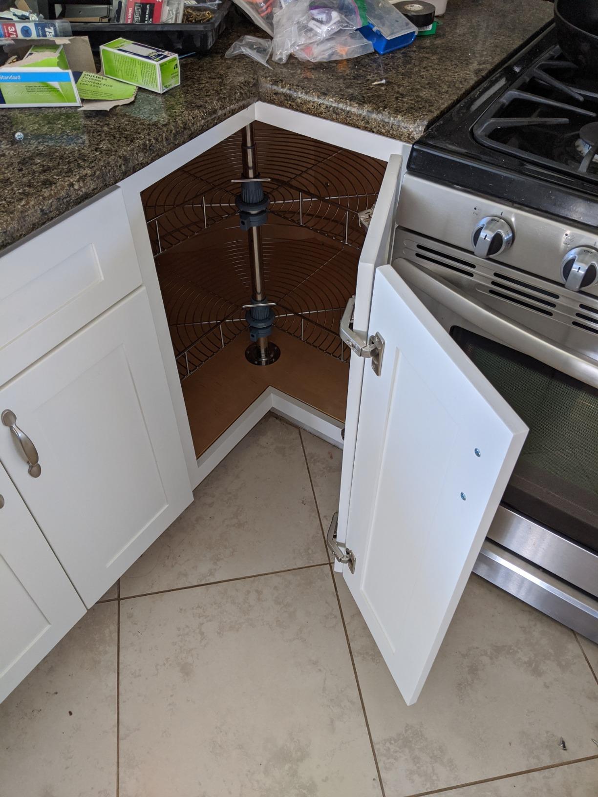 Dowell Base Cabinet Kidney Shape Dia.28 270° Lazy Susan, 2 Shelves, Kitchen Base Corner Cabinet Organizer (Chrome 4001 270 28) customer photo 2