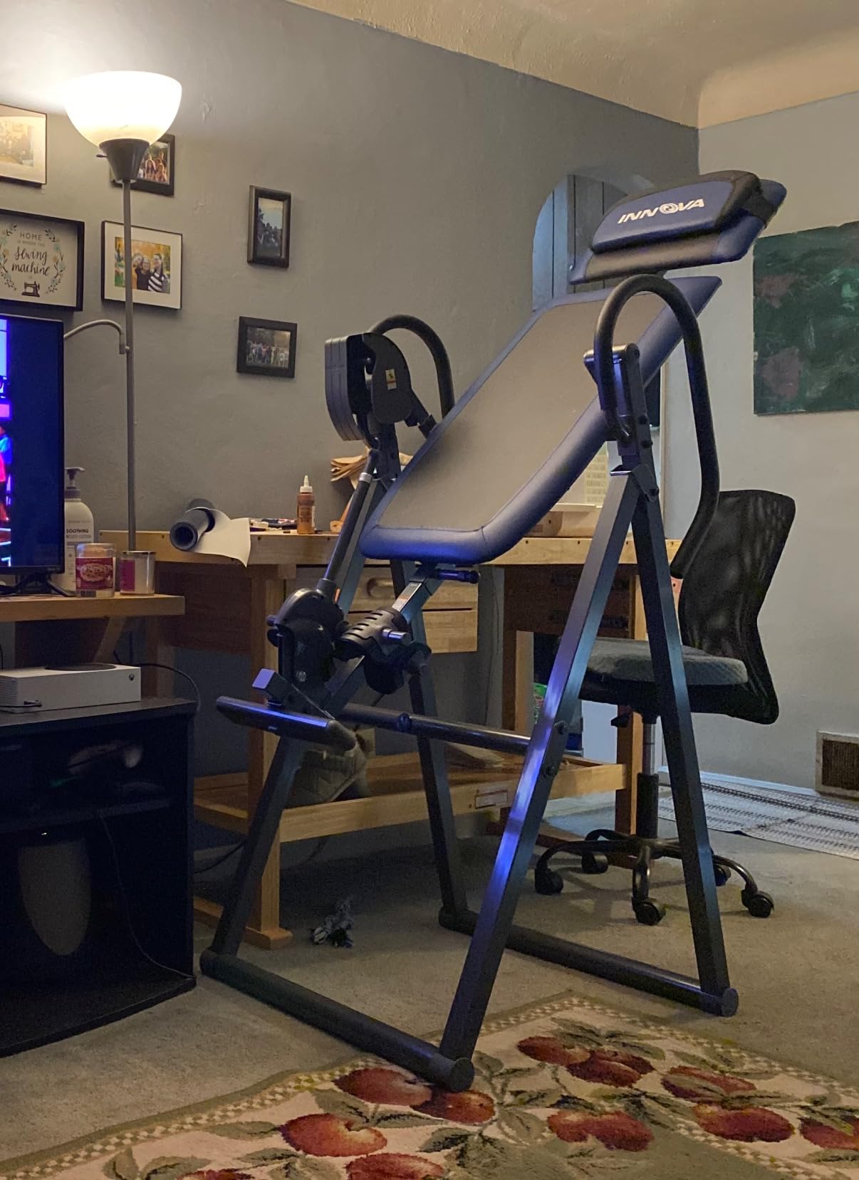 INNOVA HEALTH AND FITNESS ITM4800 Advanced Heat and Massage Inversion Table, Black/ Blue / Gray customer photo 2