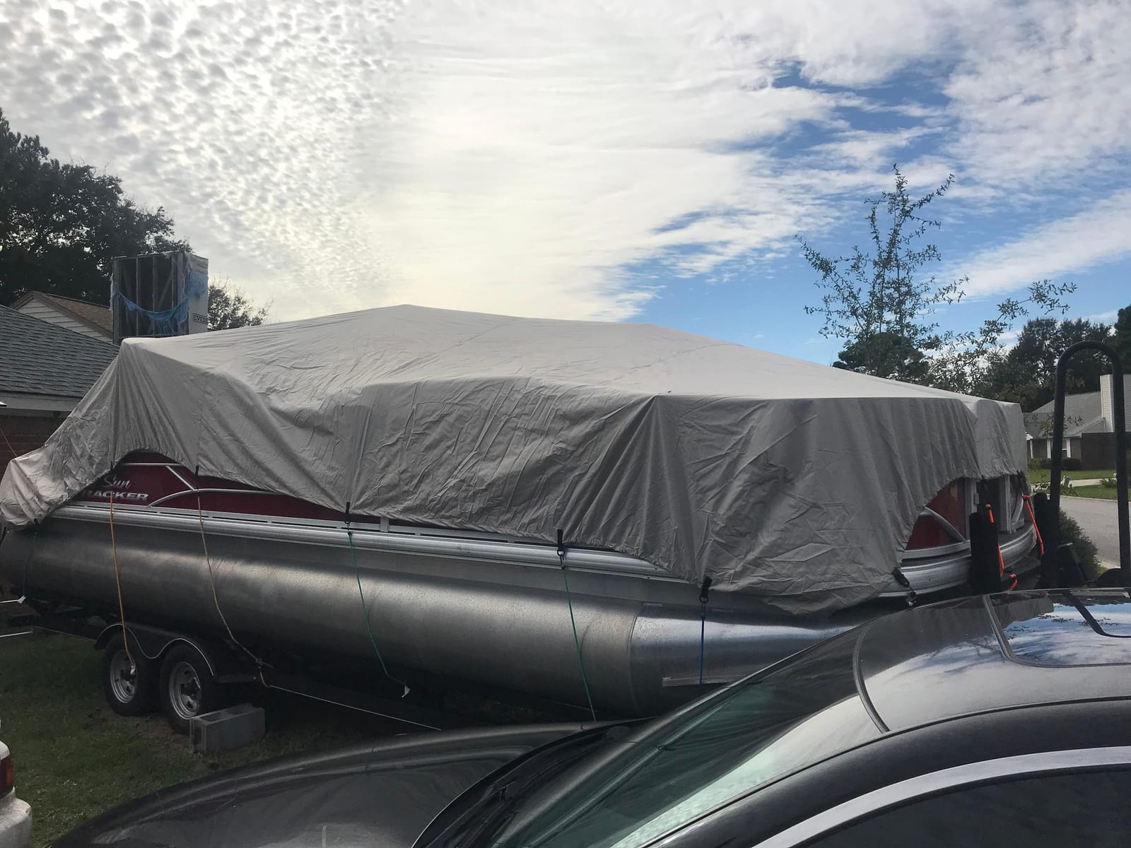 Pyle Universal Boat Adjustable Storage Cover - 25'-28'L to 96” Pontoon Boats Protection Custom Heavy Duty Waterproof Polyester Fabric, Snap Strap, Elastic Cord, Bag customer photo 1