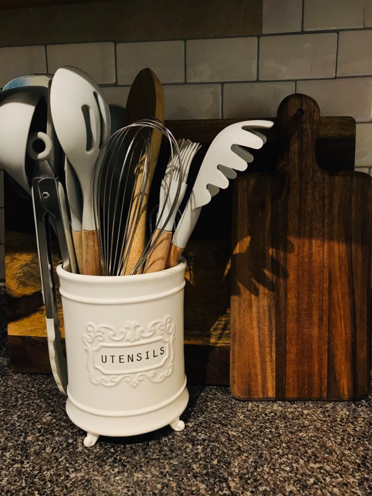 Mud Pie Circa Ceramic Utensil Holder, Kitchen Countertop Crock, White customer photo 2