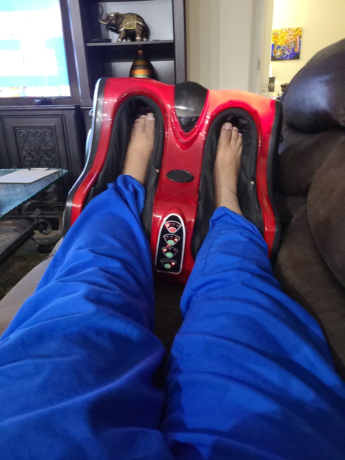 GIANTEX Foot and Calf Massager with Heat - Shiatsu Foot Massager Machine with Vibration, Deep Kneading, 3-Level Intensity Modes, Electric Foot Massager for Tired Feet, Leg, Calf Pain Relief (Red) customer photo 2