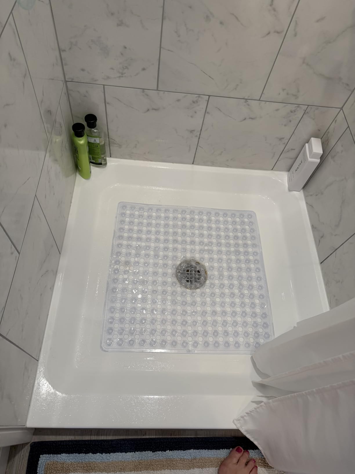GORILLA GRIP Bath Tub Shower Mat, Bathtub Floor Liner, 35x16 Clear Blue customer photo 1