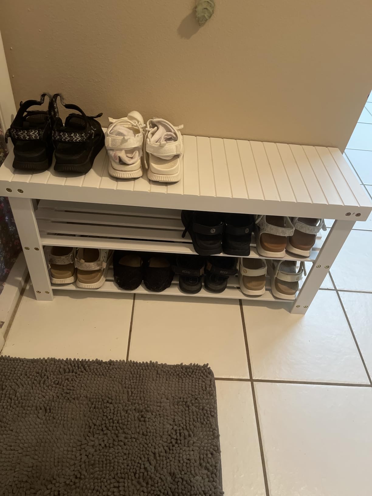 SONGMICS Shoe Rack Bench, 3-Tier Bamboo Entryway Bench, 27.6 Inches Width customer photo 1