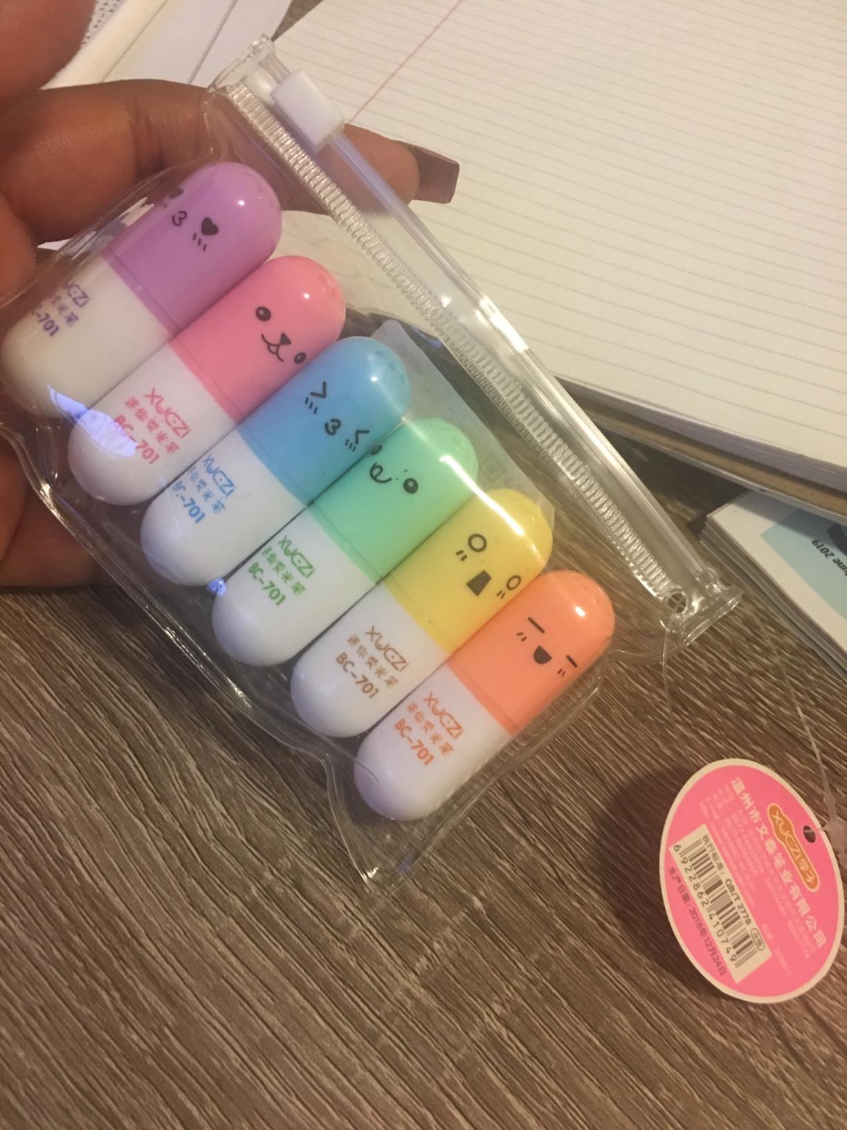 VANVENE 6 Pcs/Set Mini Pill Shaped Highlighter Pens for Writing Cute Face Graffiti Marker Pen Korean Stationery School Office Supplies customer photo 2