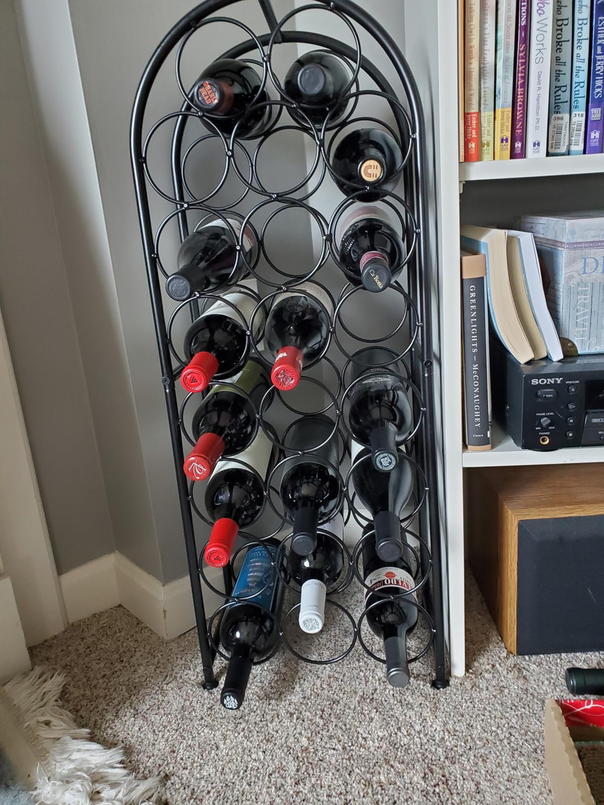 PAG-Mass 7 Bottles Freestanding Countertop Wine Rack, Metal Small Table Top Wine Rack, Drink Organizer Bottle Holder, Kitchen Organizers and Storage, Black customer photo 1