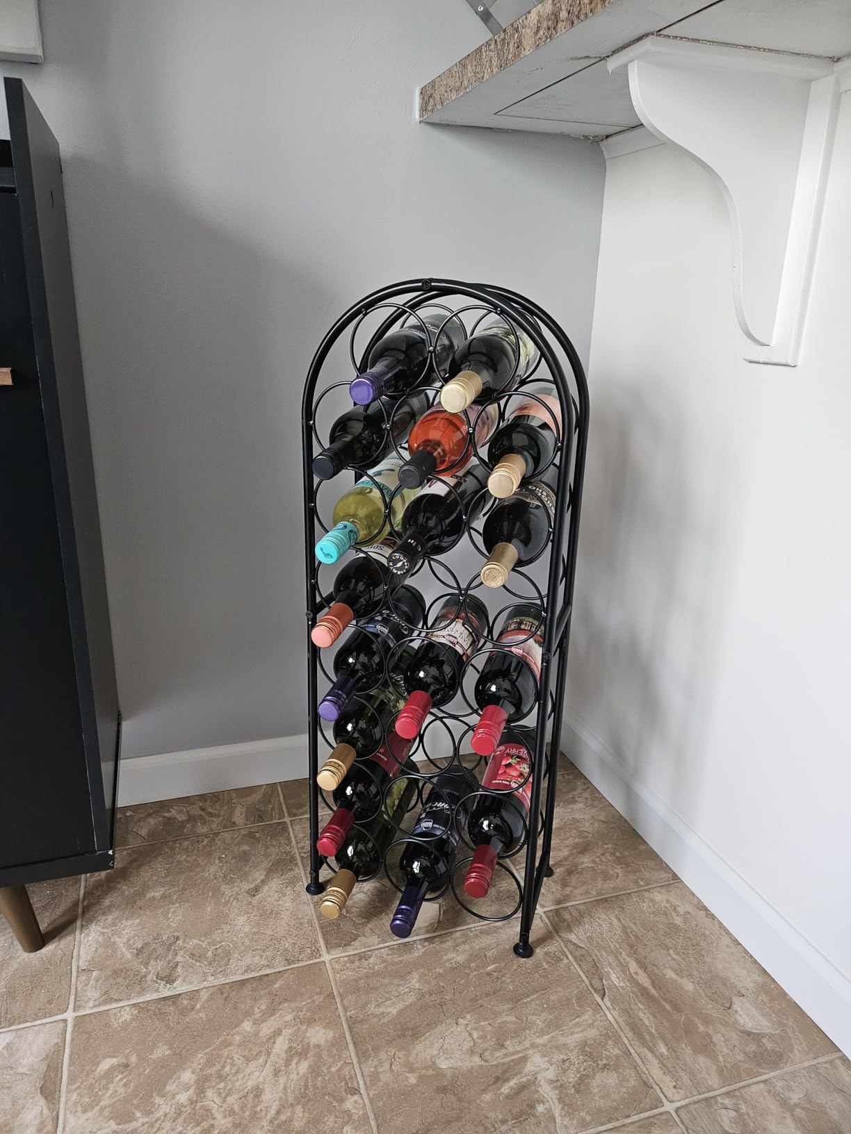 PAG-Mass 7 Bottles Freestanding Countertop Wine Rack, Metal Small Table Top Wine Rack, Drink Organizer Bottle Holder, Kitchen Organizers and Storage, Black customer photo 2