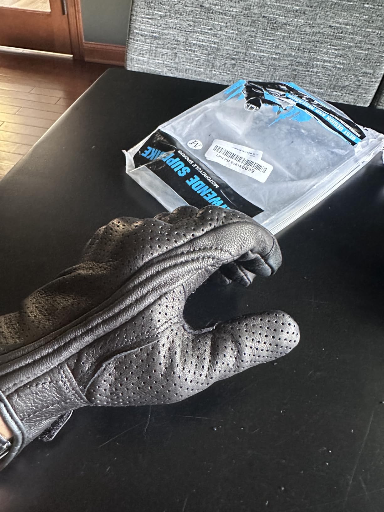 Men's Goatskin Leather Touchscreen Motorcycle Gloves Black, Perforated customer photo 2