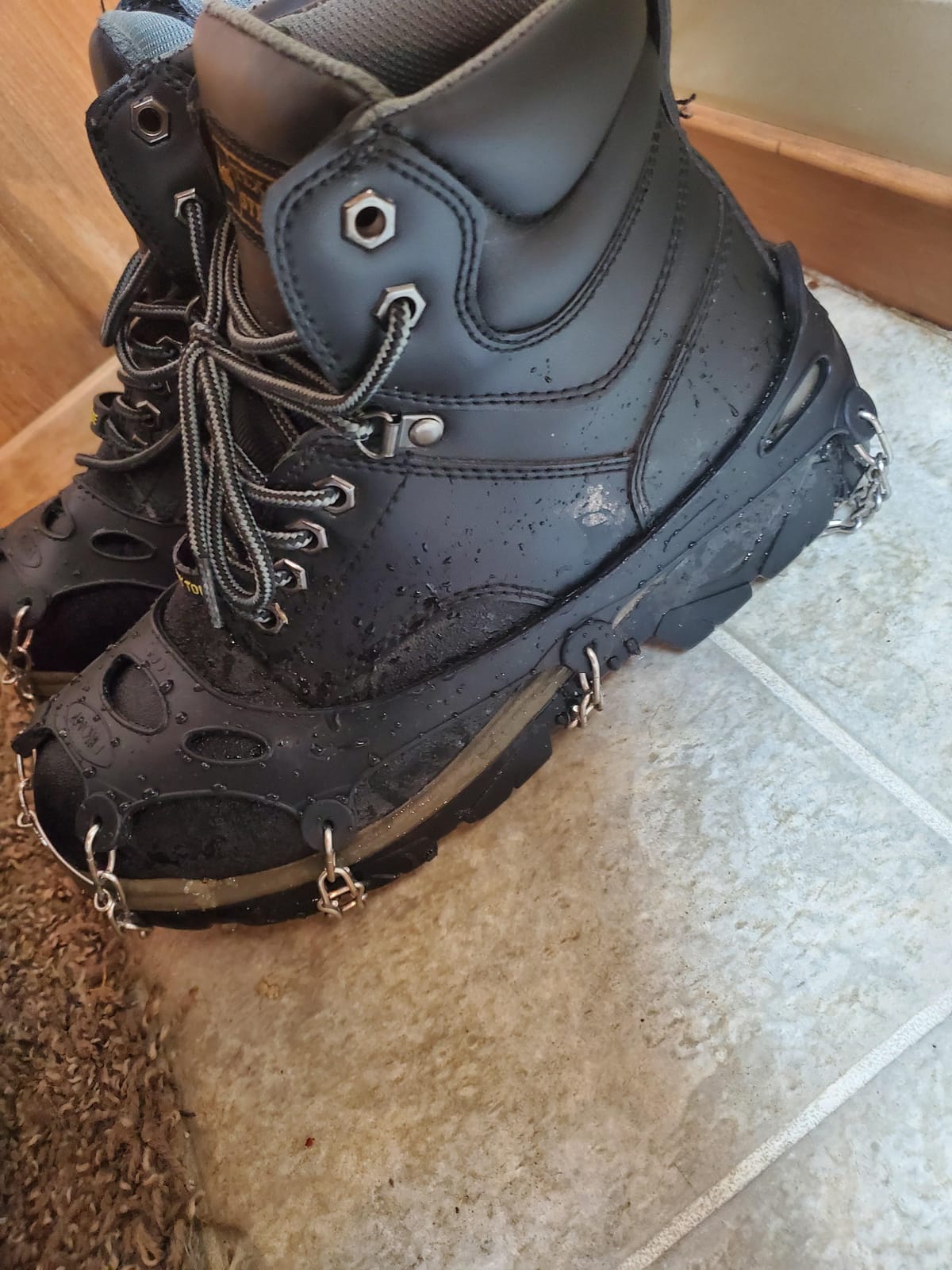 Upgraded Version of Walk Traction Ice Cleat Spikes Crampons,True Stainless Steel Spikes and Durable Silicone,Boots for Hiking On Ice & Snow Ground,Mountian. customer photo 2