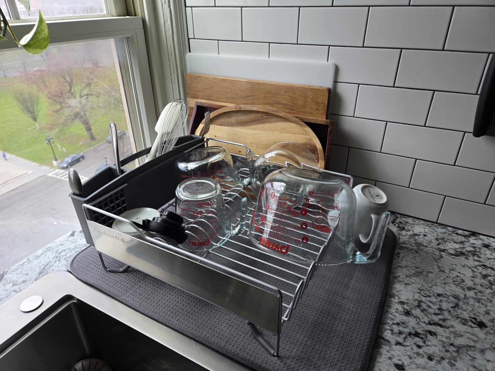 KitchenAid Large Capacity Full Size Rust Resistant Dish Rack with Angled Drain Board and Removable Flatware Caddy, Light Grey customer photo 2