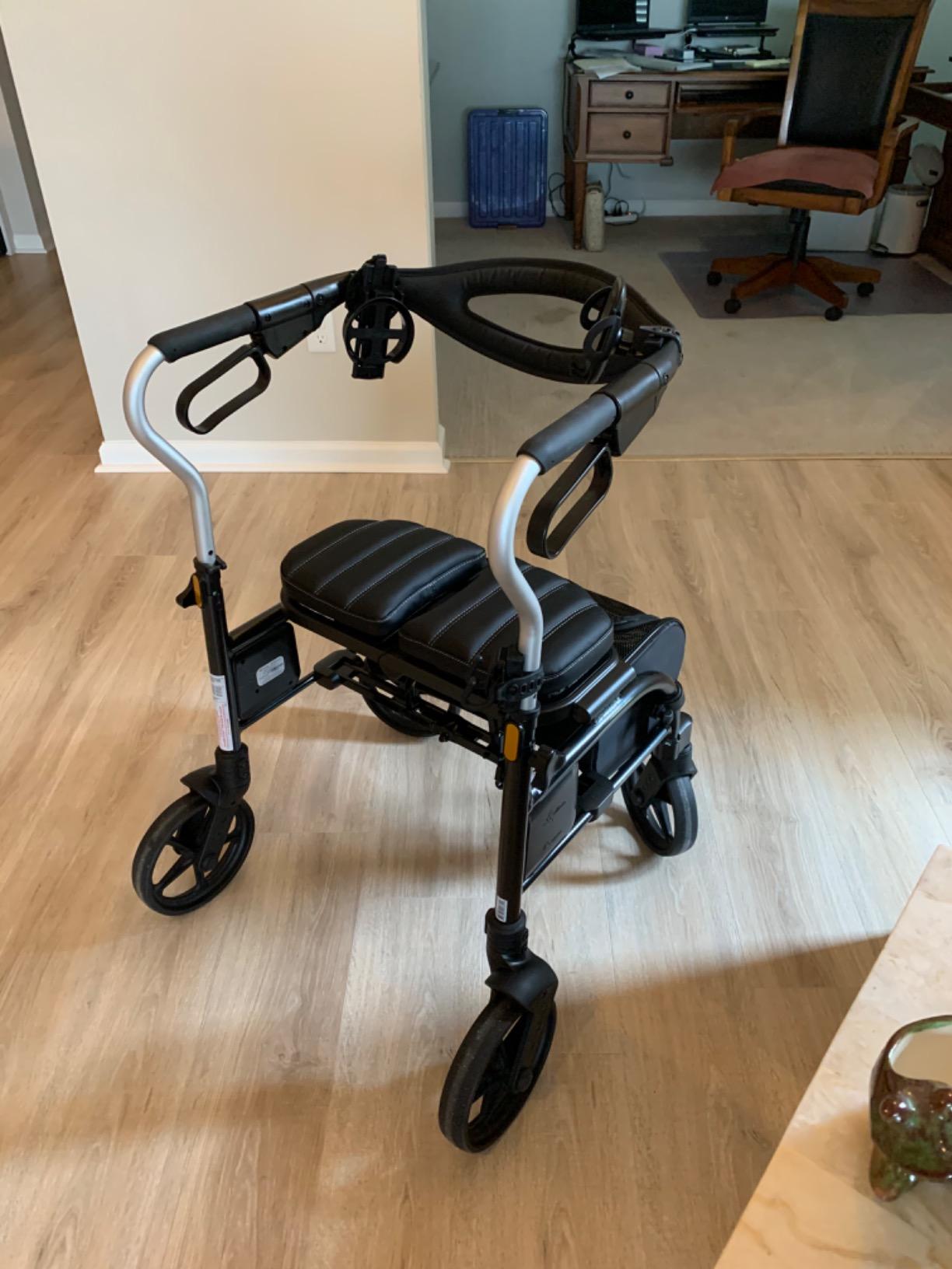 Evolution Trillium Lightweight Walker Rollator with Seat, Wheels, Brakes for Indoor, Outdoor Mobility, Tall Blue customer photo 1