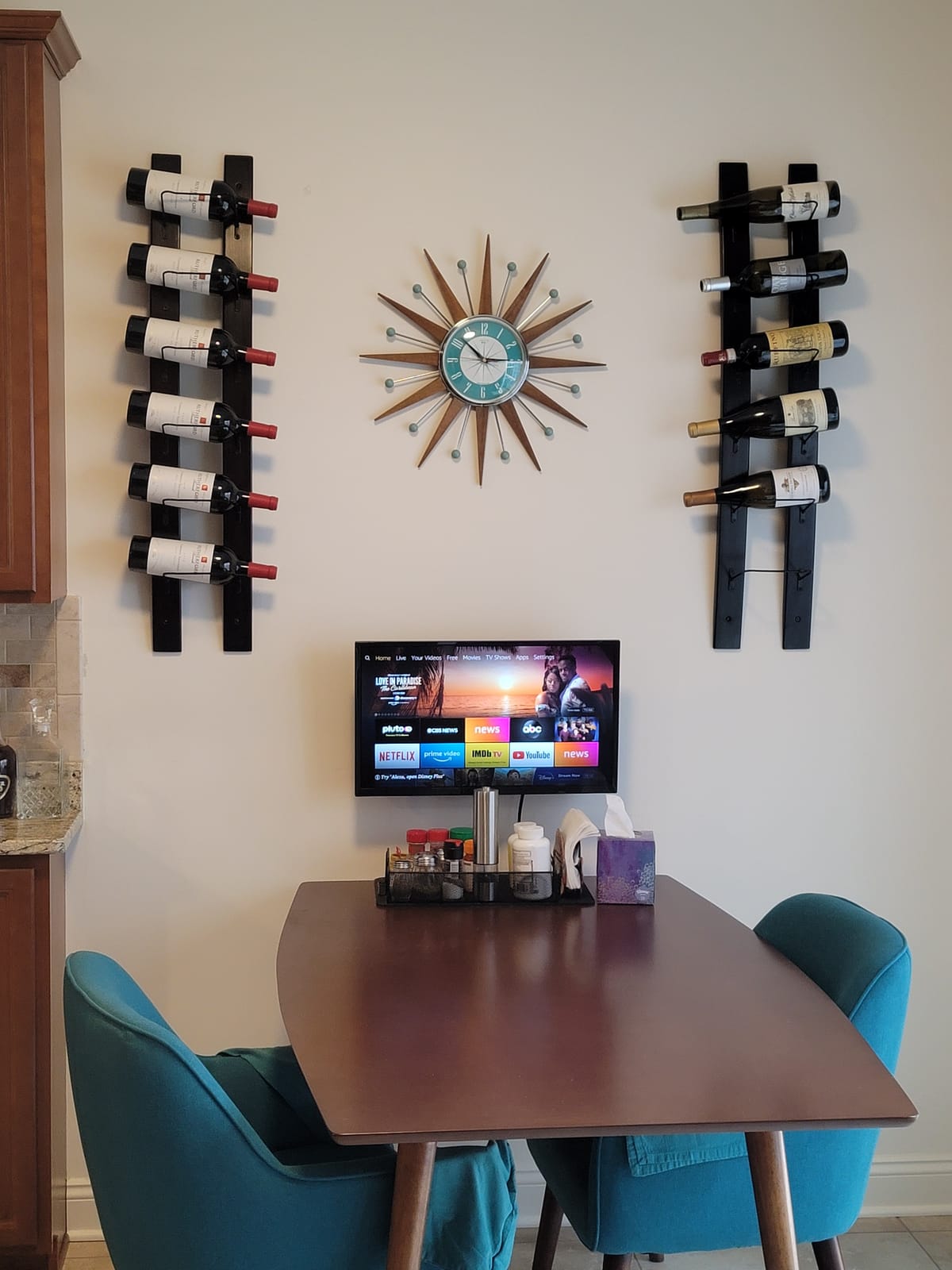 DCIGNA Wall Mounted Wine Rack, Barrel Stave Wine Rack, Imported Pine Wood and Metal Wine Bottle Holder Rack - 6 Bottles 40x7.6inch (Red Wine Color) customer photo 2