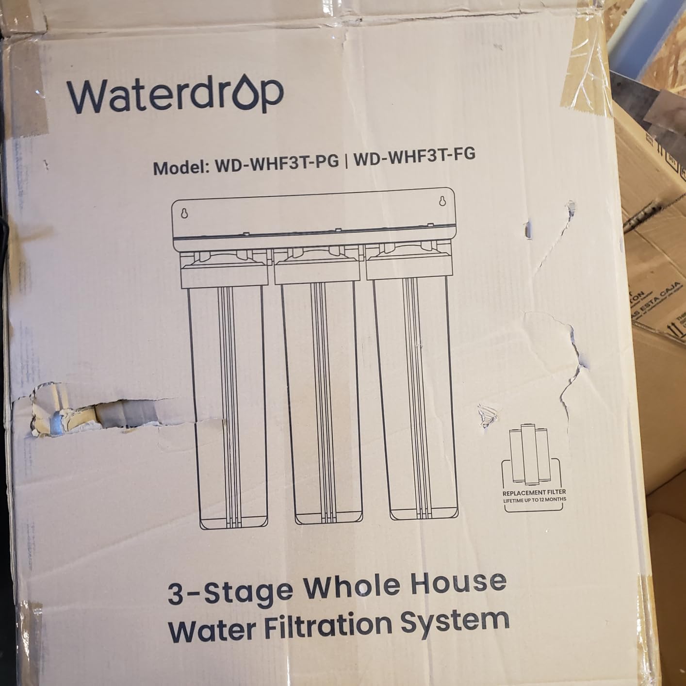 Waterdrop WHF3T-PG 3-Stage Whole House Water Filter System, 5 Micron | Highly Reduces Lead, Chlorine, Odor and Taste, 7-Stage Filtration, with Carbon Filter & Sediment Filter, 1