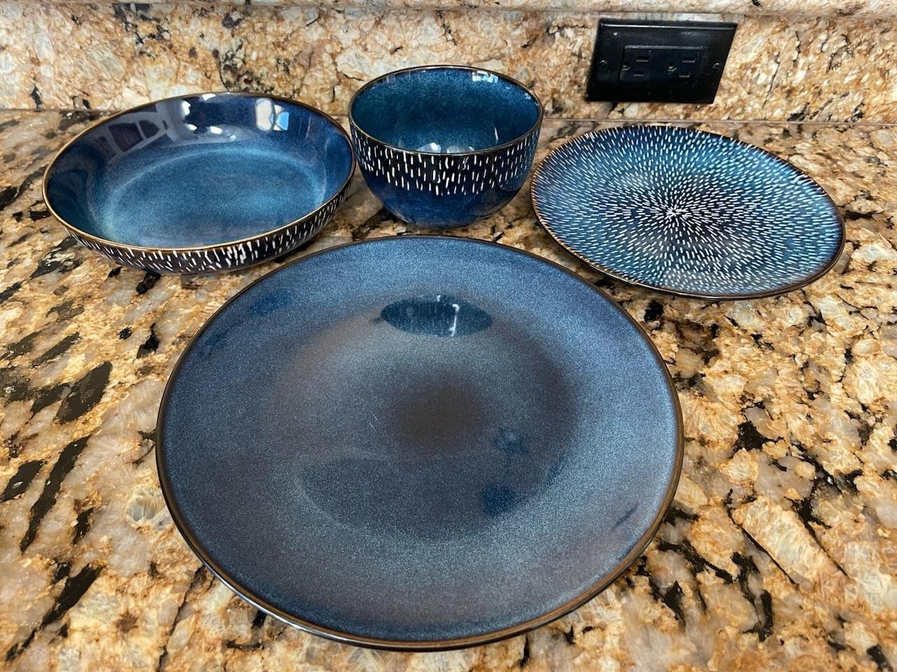 Gibson Elite Matisse 16-Piece Dinnerware Set – Double Bowl Reactive Glaze Cereamic Stoneware in Blue – Plates and Bowls Sets for 4, Microwave & Dishwasher Safe, Rustic Modern Design customer photo 1