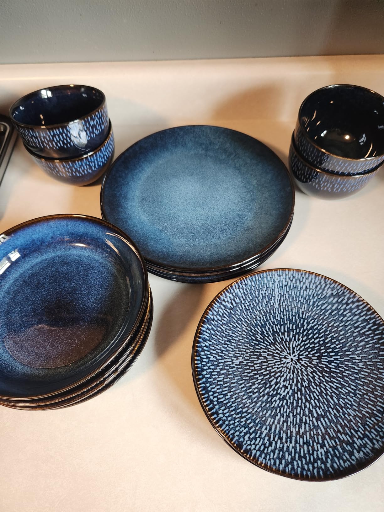 Gibson Elite Matisse 16-Piece Dinnerware Set – Double Bowl Reactive Glaze Cereamic Stoneware in Blue – Plates and Bowls Sets for 4, Microwave & Dishwasher Safe, Rustic Modern Design customer photo 2