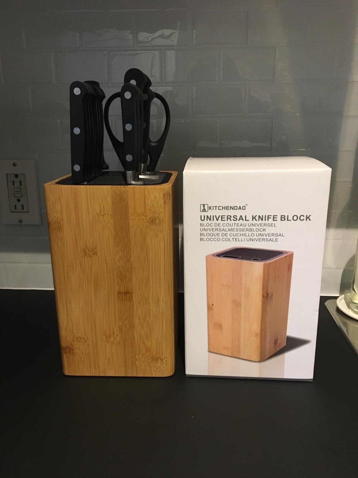 Deluxe Universal Knife Block with Slots for Scissors and Sharpening Rod - Bamboo Knife Holder For Safe, Space Saver Knives Storage - Unique Slot Design to Protect Blades - by KITCHENDAO customer photo 1