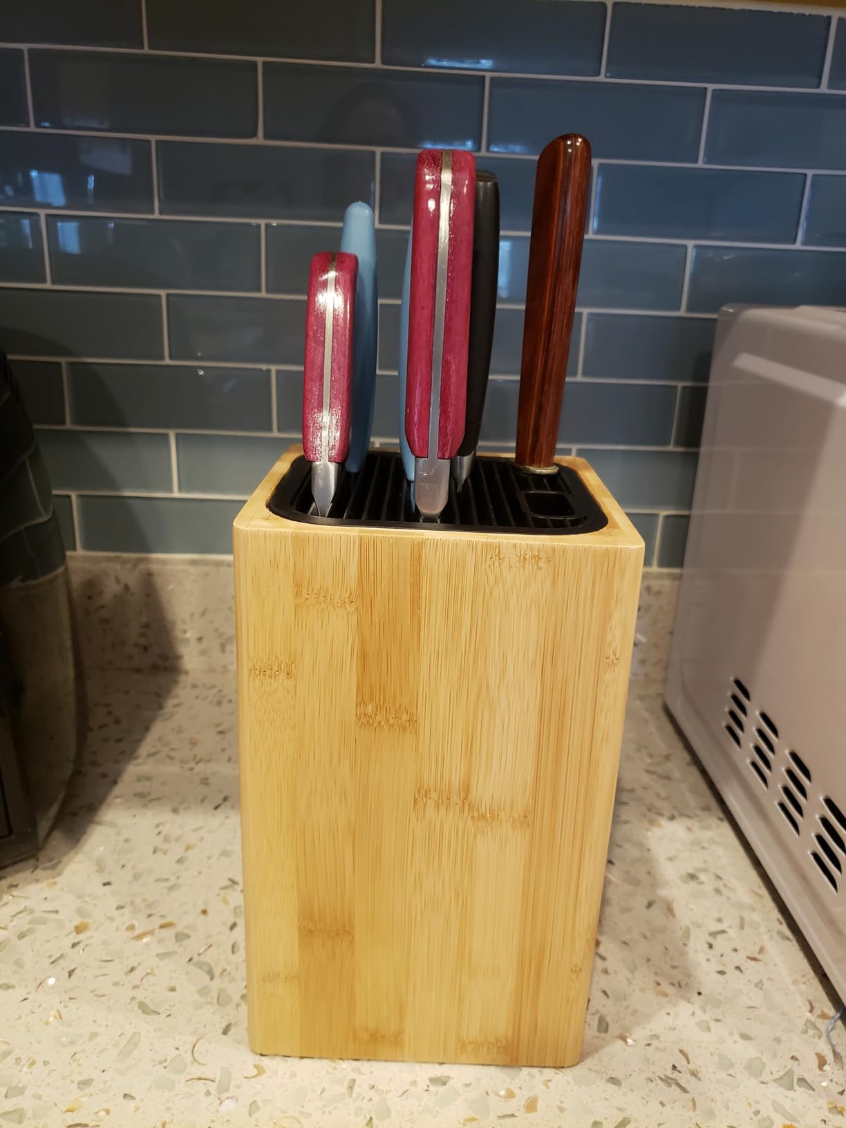 Deluxe Universal Knife Block with Slots for Scissors and Sharpening Rod - Bamboo Knife Holder For Safe, Space Saver Knives Storage - Unique Slot Design to Protect Blades - by KITCHENDAO customer photo 2