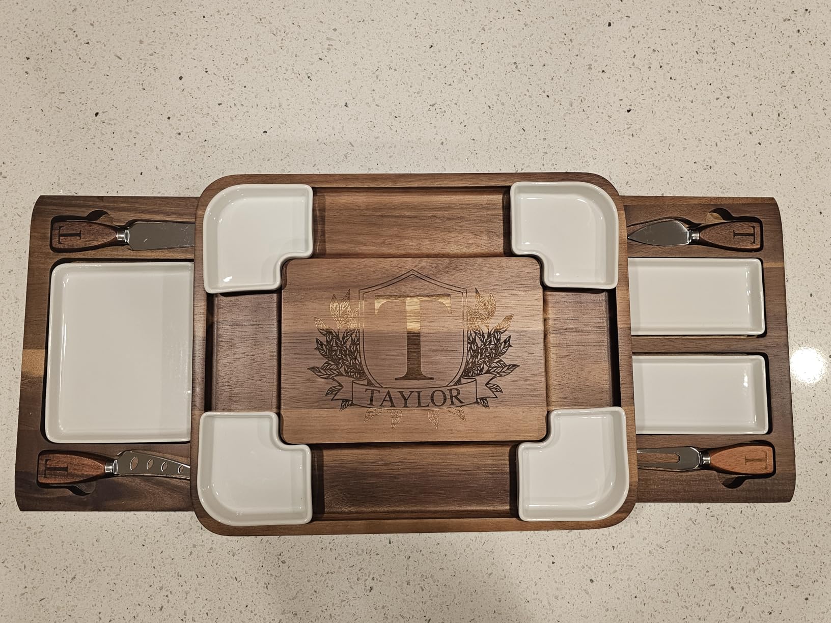 Shanik Upgraded Acacia Cheese Board Set, Square Shaped Charcuterie Set, Cheese Platter, Handcrafted Design and Stainless Steel Cutlery Set - Gift for Any Occasion No Engraving customer photo 1