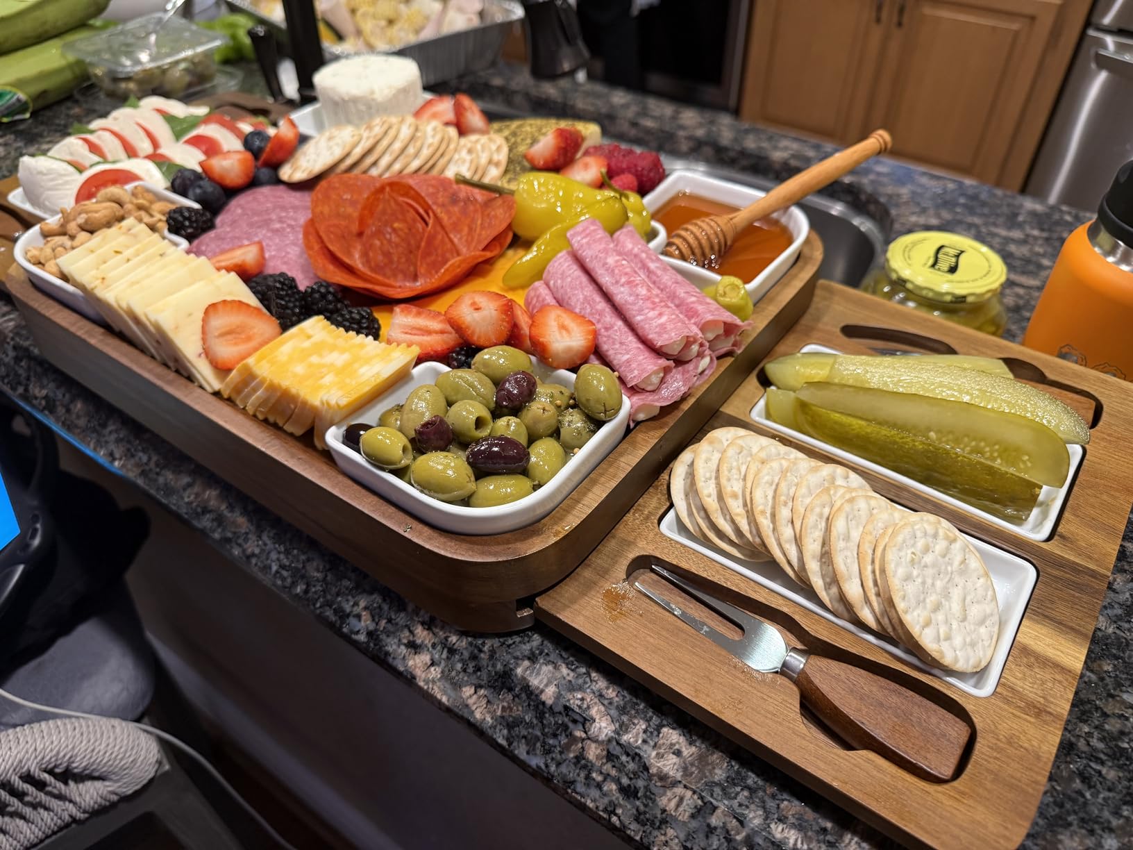 Shanik Upgraded Acacia Cheese Board Set, Square Shaped Charcuterie Set, Cheese Platter, Handcrafted Design and Stainless Steel Cutlery Set - Gift for Any Occasion No Engraving customer photo 2