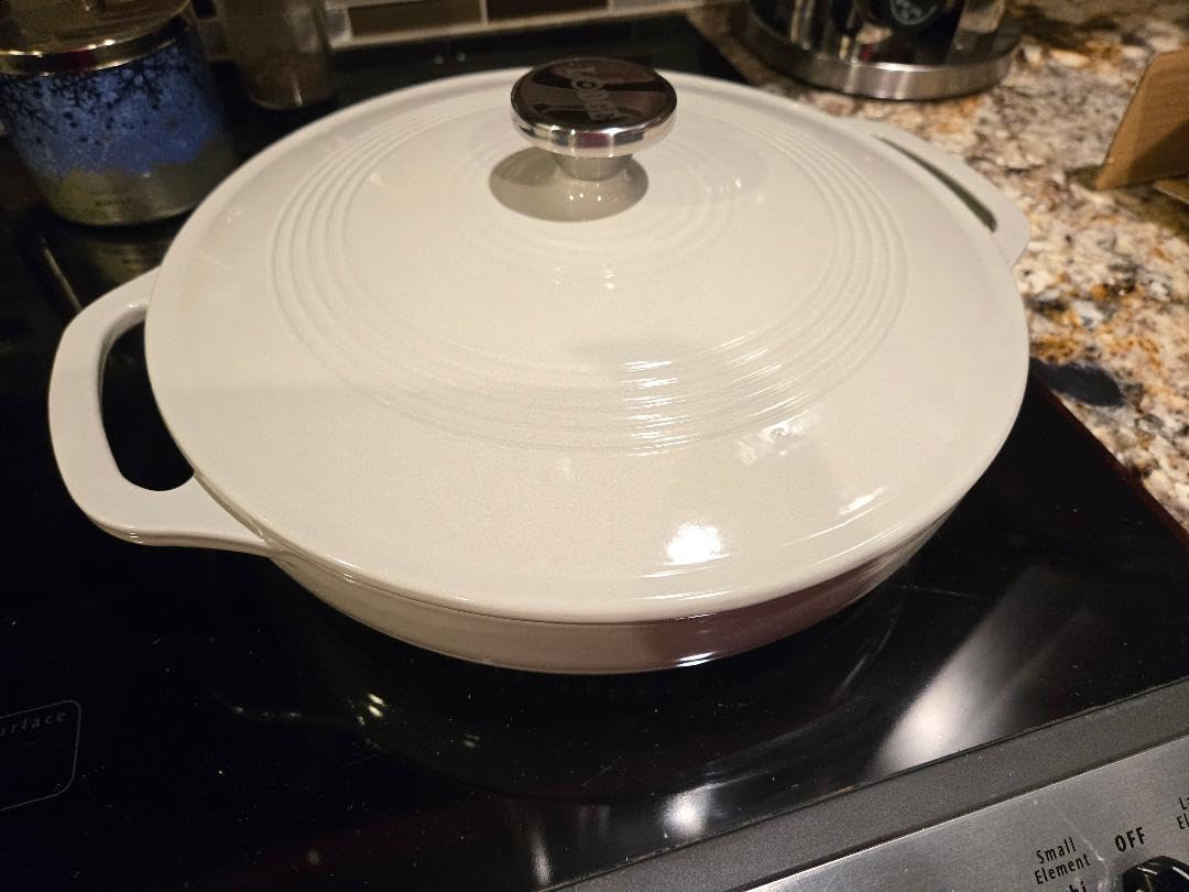 Lodge Essential Enamel Braiser - Refrigerator- & Oven-Safe up to 500° F - Heat-Retaining, Induction-Safe & PFAS-Free Enamel Cookware - 3.6 Quart, Oyster White customer photo 1