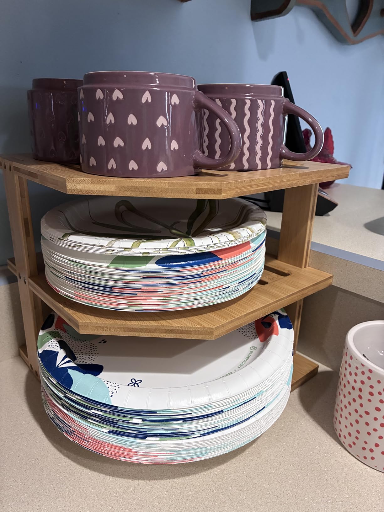 Bambüsi Kitchen Cabinet Organizer 3-Tier Corner Shelf Storage Rack, Bamboo customer photo 2