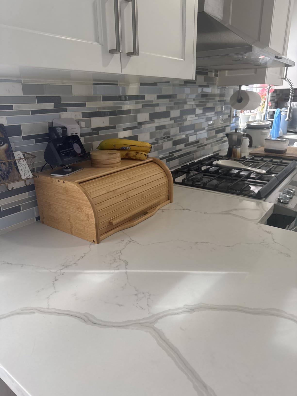 Large bread box bread basket wooden box storage boxes kitchen counter organizer, roll top breadbox. bread boxes for kitchen countertop. Bamboo wooden boxes. (Natural) customer photo 2