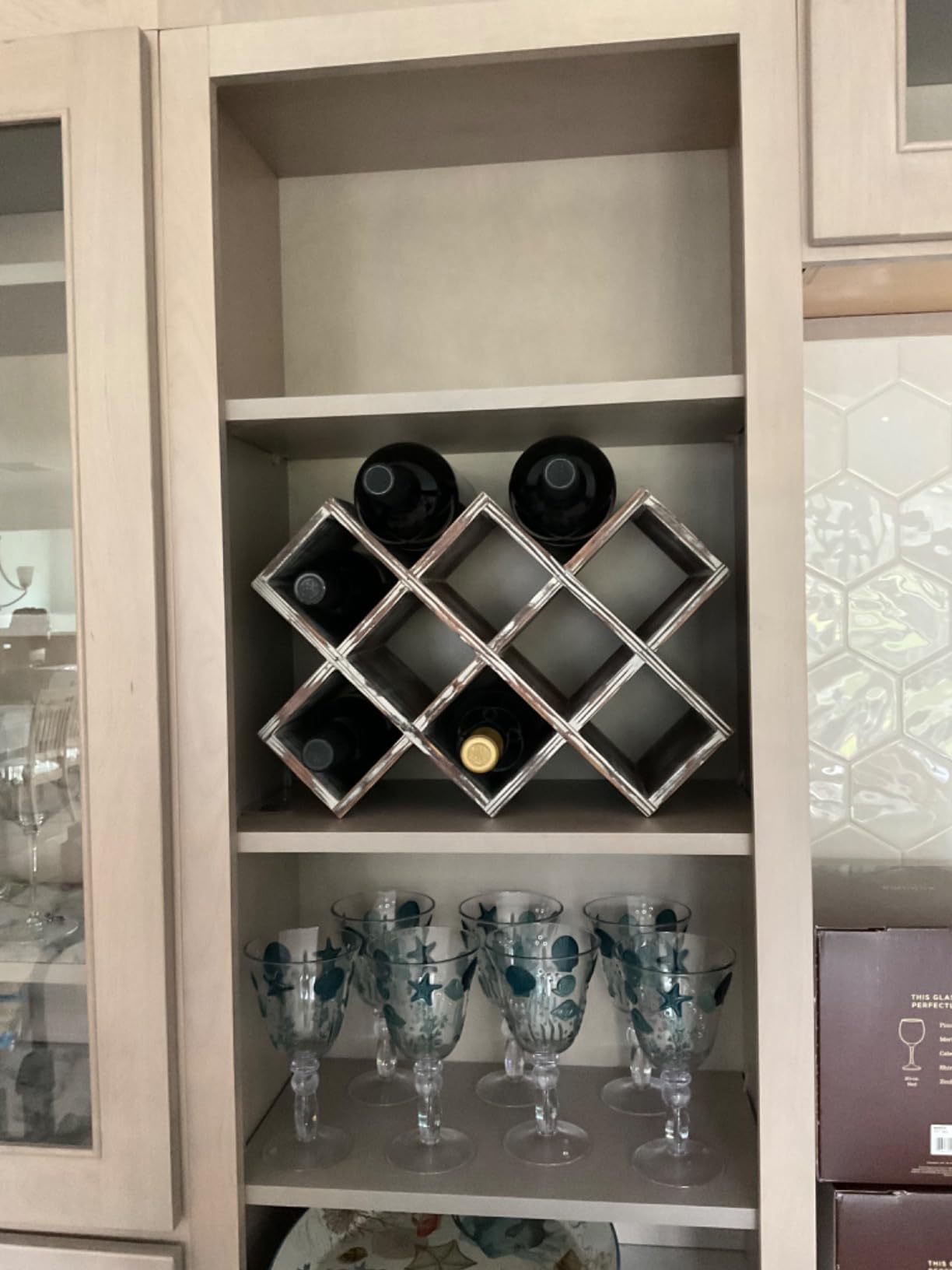 MyGift 4-Bottle Rustic Brown Wood Wine Rack for Countertop - Brushed Country Rustic Style, Compact Storage for Kitchen, Bar, Dining Room (Holds 750ml Bottles) customer photo 2