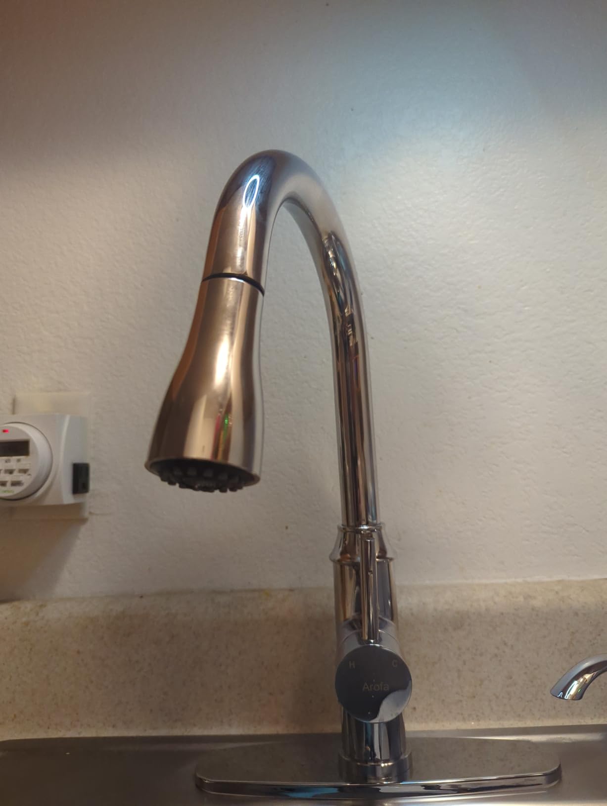 Arofa High-Arc Pull-Down Kitchen Faucet, 3-Mode Sprayer, Brushed Nickel customer photo 2