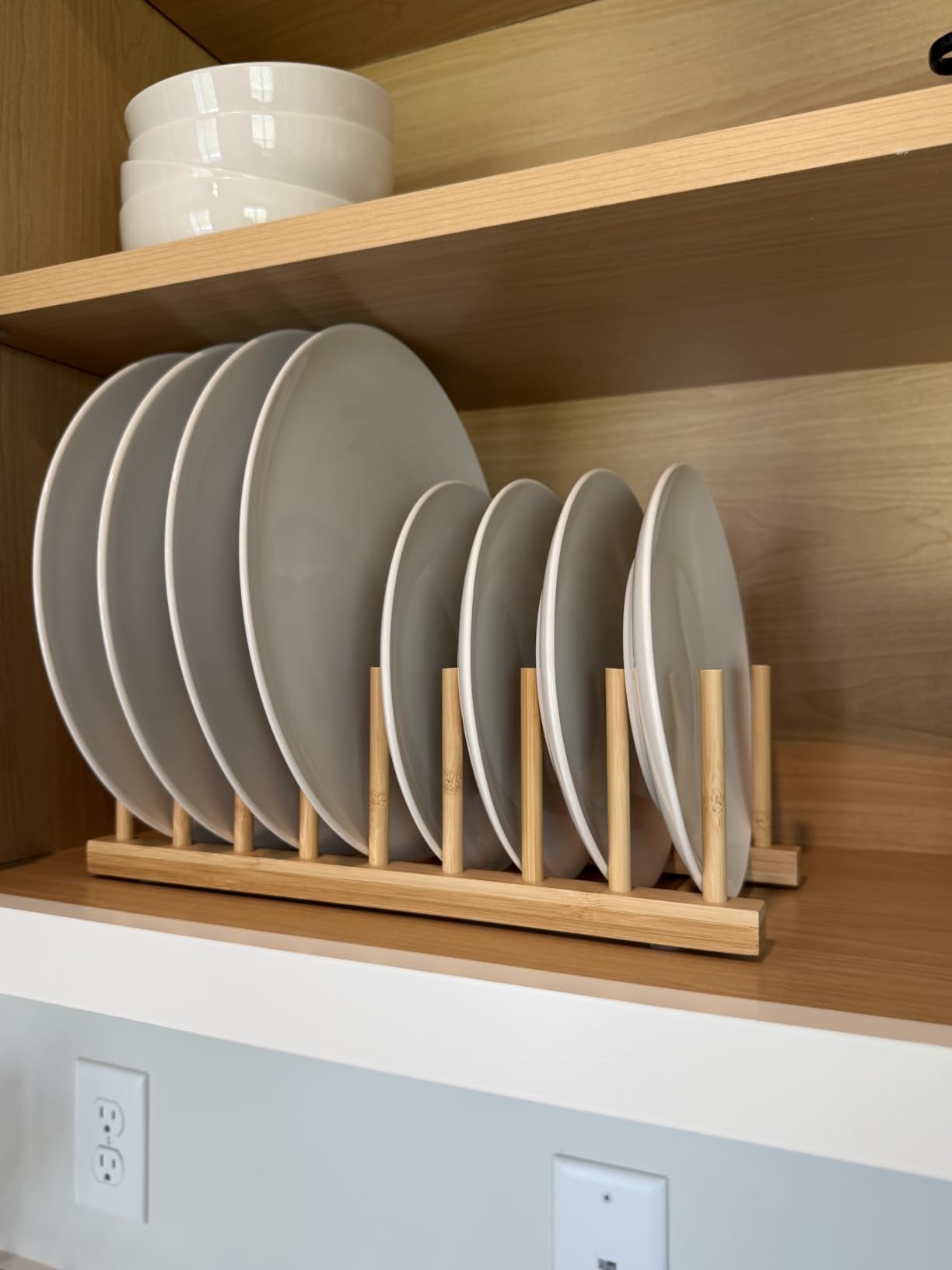 HBlife 2pcs Bamboo Dish Plate Bowl Cup Book Pot Lid Cutting Board Drying Rack Stand Drainer Storage Holder Organizer Kitchen Cabinet(Keep Dry) customer photo 2