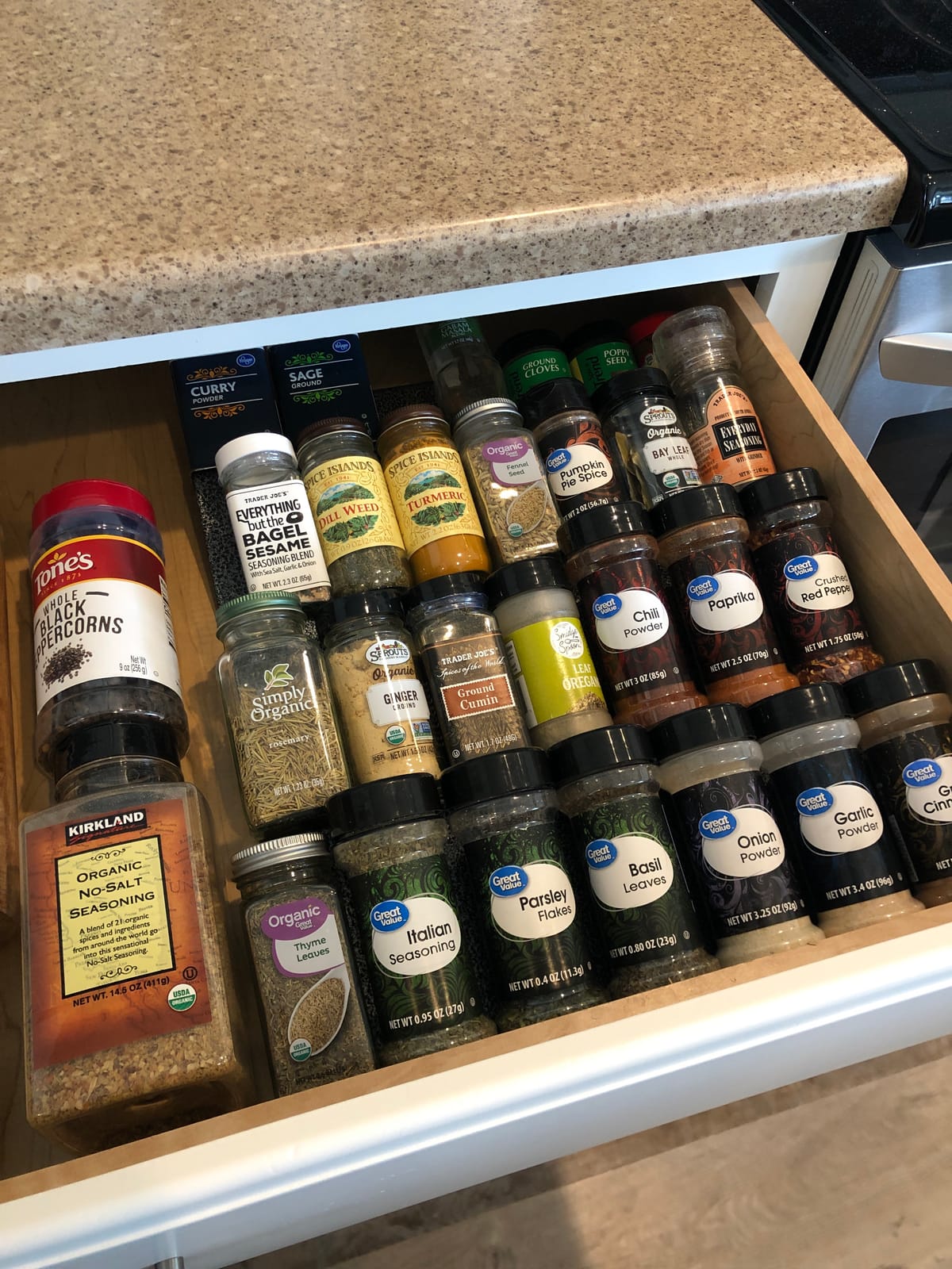 LYNK PROFESSIONAL® Spice Drawer Organizer - Heavy Gauge Steel 4 Tier Rack - Drawer Insert Tray for Jars, Herbs and Seasoning - Kitchen Cabinet Storage - Silver Metallic, Large customer photo 1