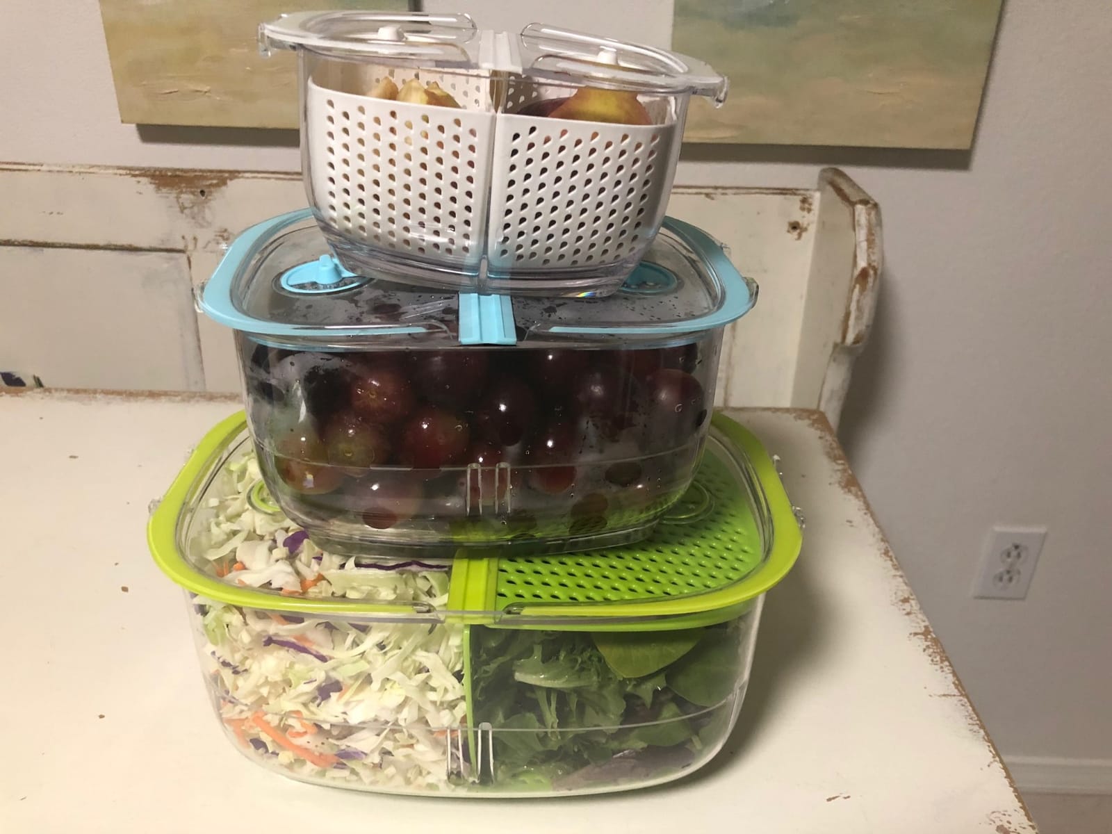LUXEAR Fresh Produce Vegetable Fruit Storage Containers 3Piece Set, BPA-free Fridge Storage Container, Partitioned Salad Container, Fridge Organizers, Used in Storing Fruits Vegetables, Green customer photo 1