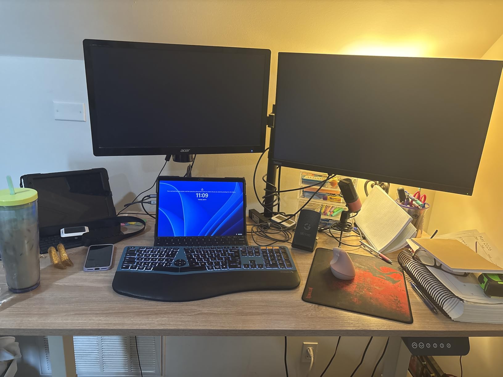 SHW 55 x 28 Electric Height Adjustable Standing Desk with Drawer, Maple customer photo 2