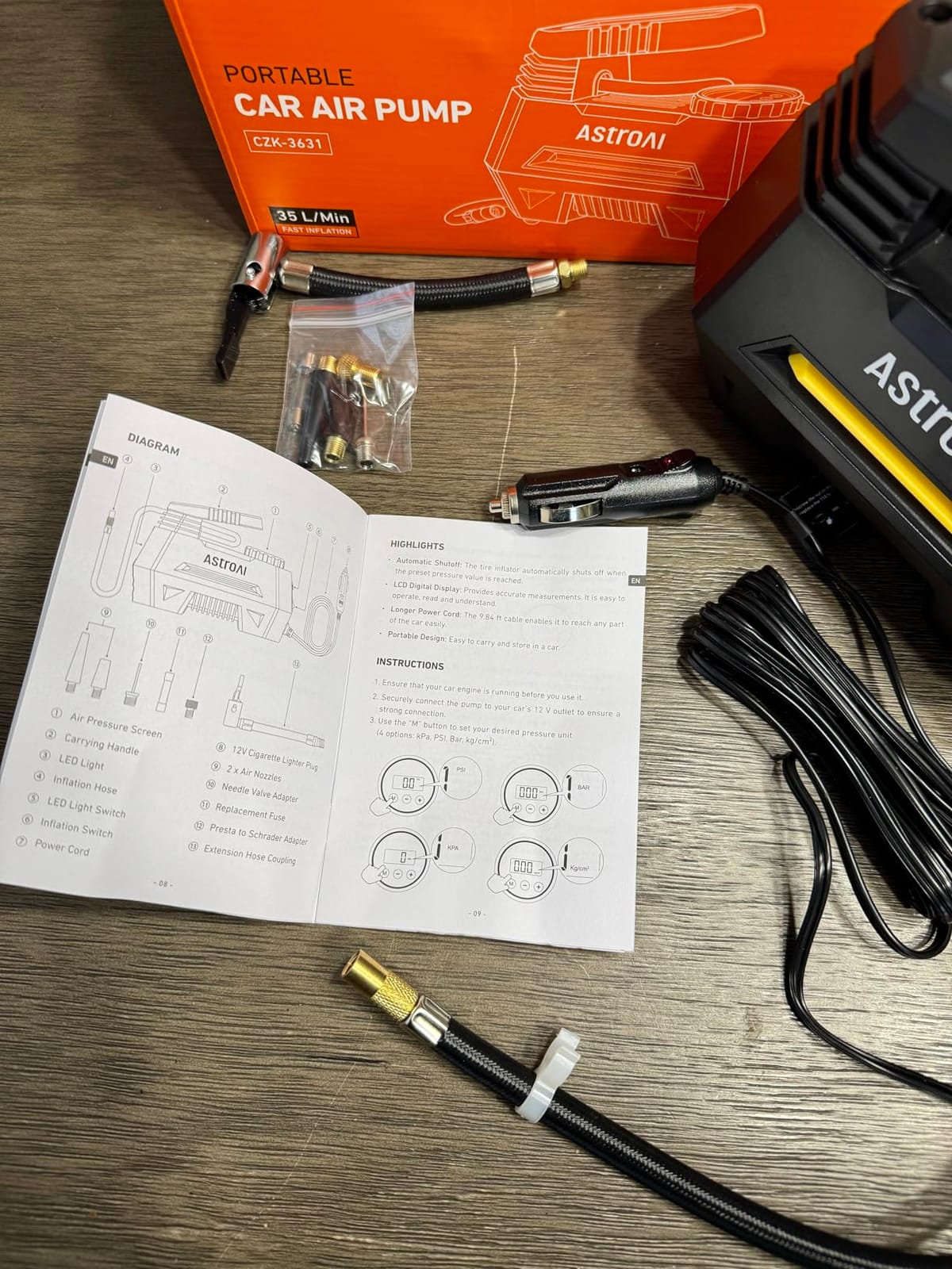 AstroAI AIRUN H Tire Inflator Portable Air Compressor, 12V DC Tire Inflator, Auto Shut-Off with Digital Pressure Gauge & LED Light, Fast Inflation for Car, Motorcycle, Bike Tires, 9.8Ft Cord, Yellow customer photo 1