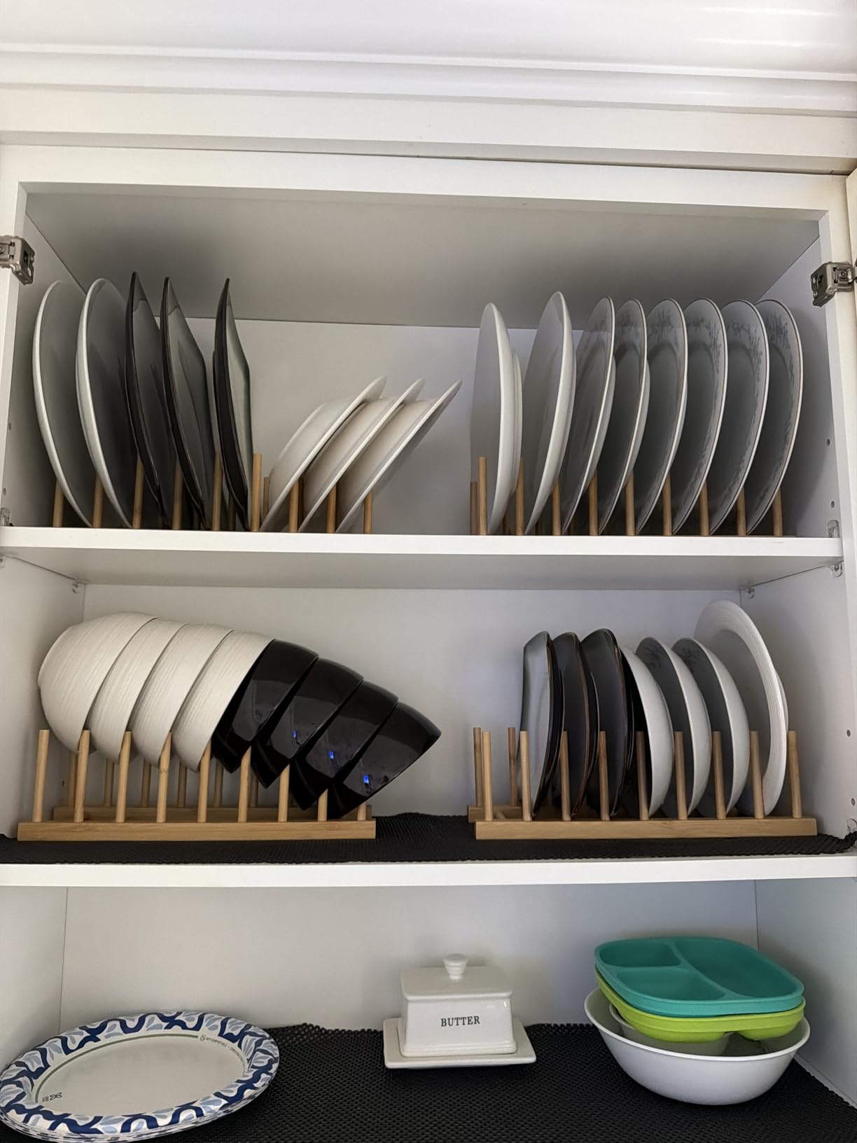 Lawei 4 Pack Bamboo Dish Drying Rack, Plate Rack Stand Pot Lid Holder, Dish Organizer Racks for Plates, Cups, Bowls, Cutting Board, Drying Rack Stand Drainer, Kitchen Cabinet Organizer customer photo 1