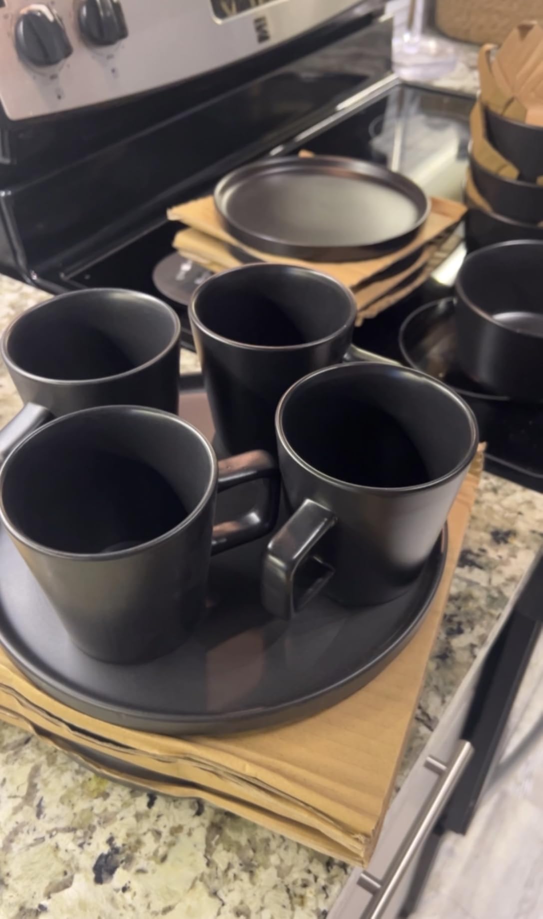 Stone Lain Celina Stoneware 16 Piece Dinnerware Set, Plates and Bowls, Black Matte Dish, Service for 4 – Minimalist Round Style, Microwave & Dishwasher Safe customer photo 1
